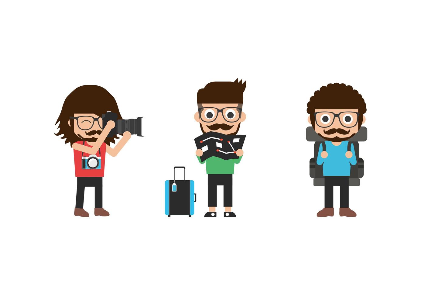 joven, hipster, turista conjunto de hombres vector