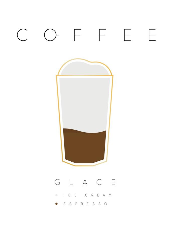 cartel de letras café glace con receta blanco vector