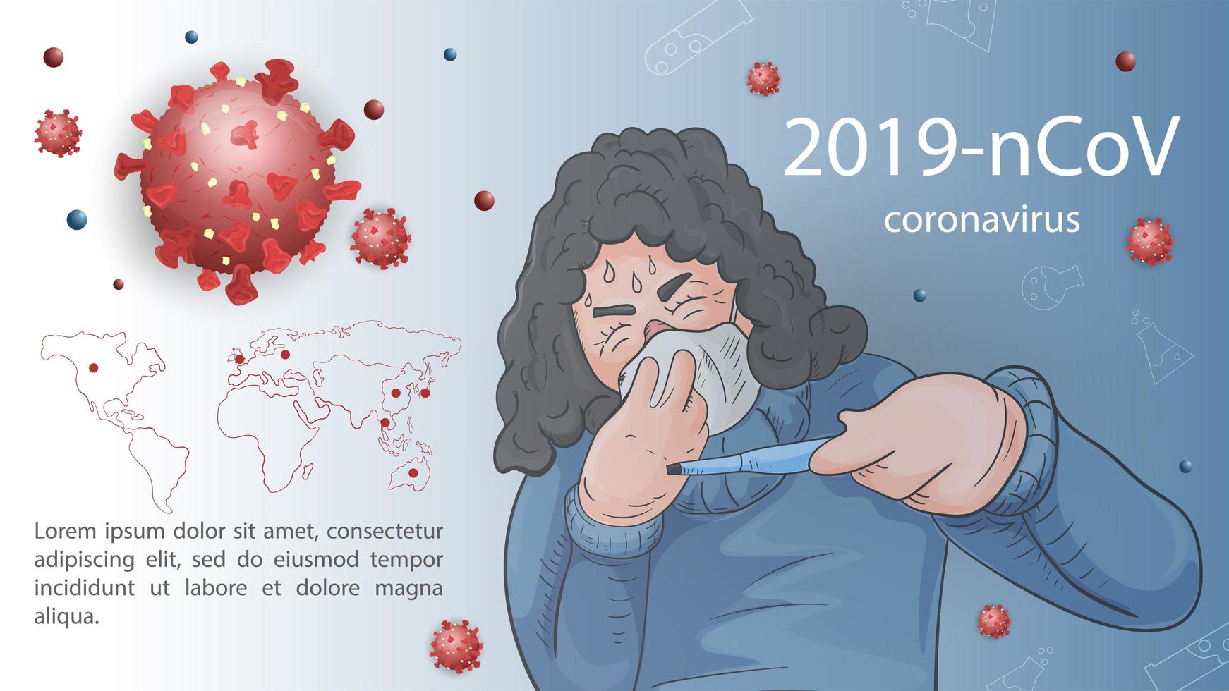 Sick woman on coronavirus outbreak banner template vector