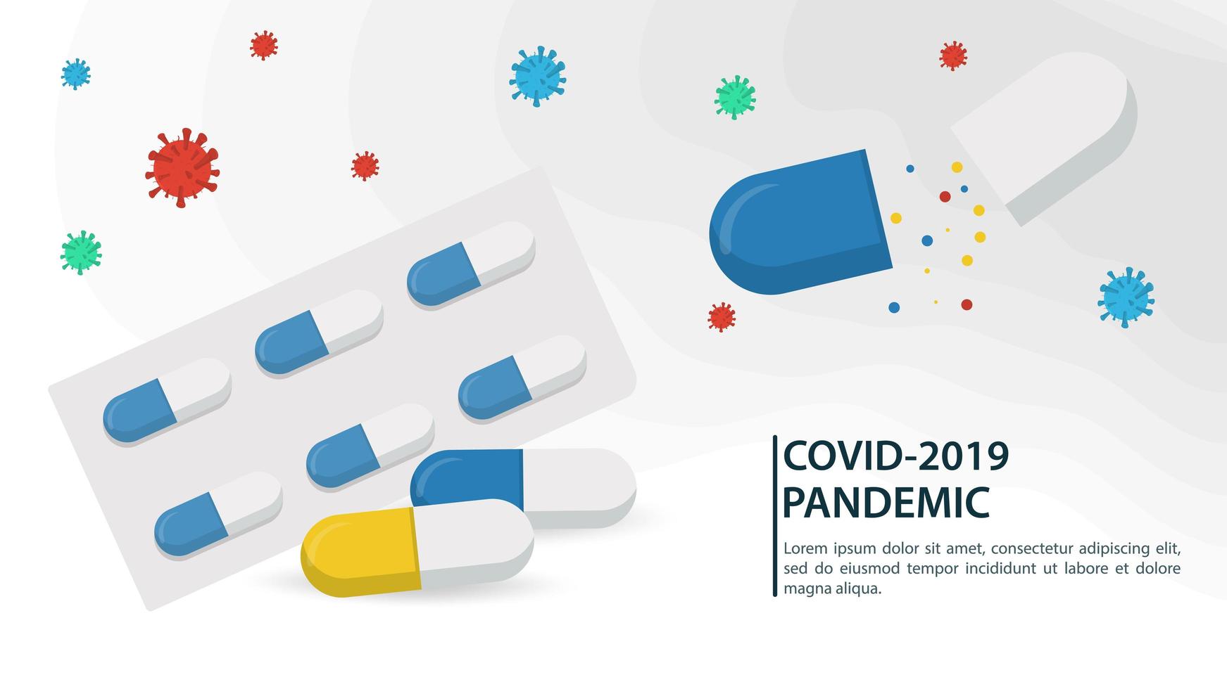 medicación para la pandemia de coronavirus banner vector