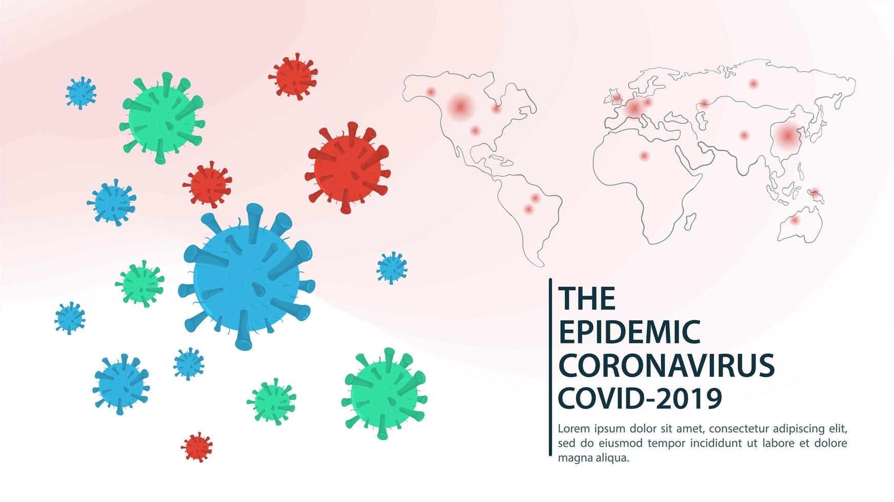 banner del mapa mundial del brote del virus covid-19 vector