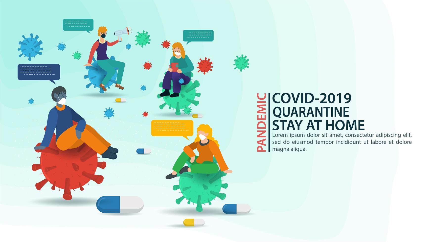 banner de prevención de la pandemia de coronavirus y quedarse en casa vector