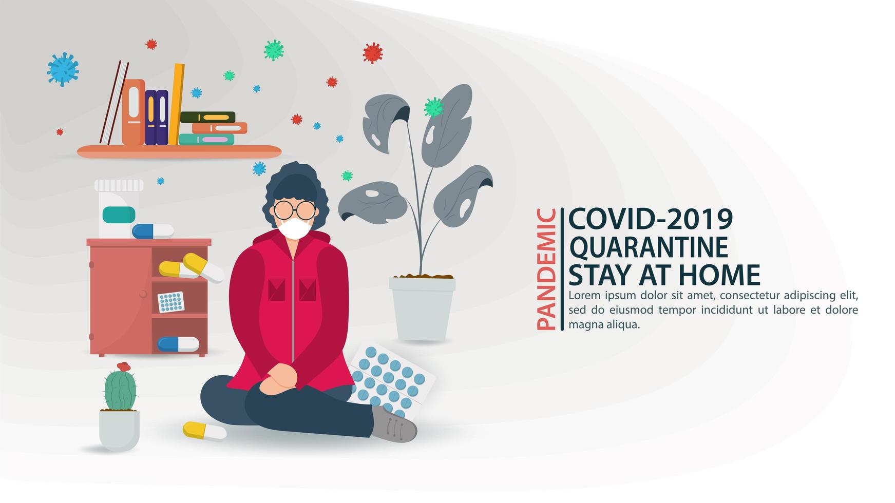 banner de prevención de la pandemia de coronavirus y quedarse en casa vector