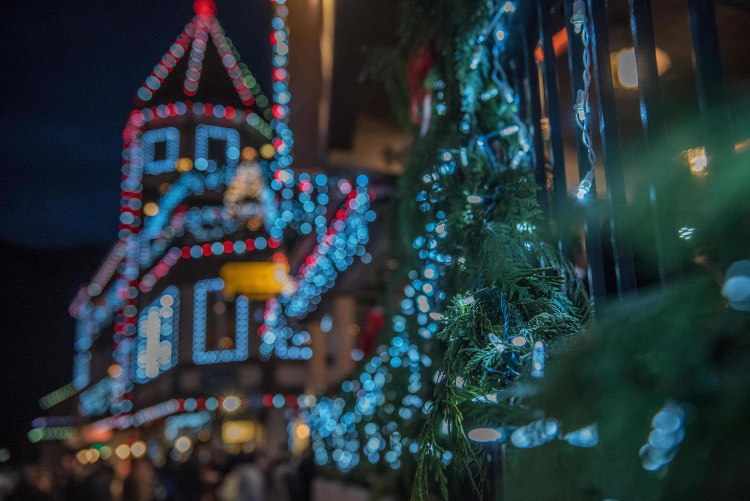 Houses with string lights photo