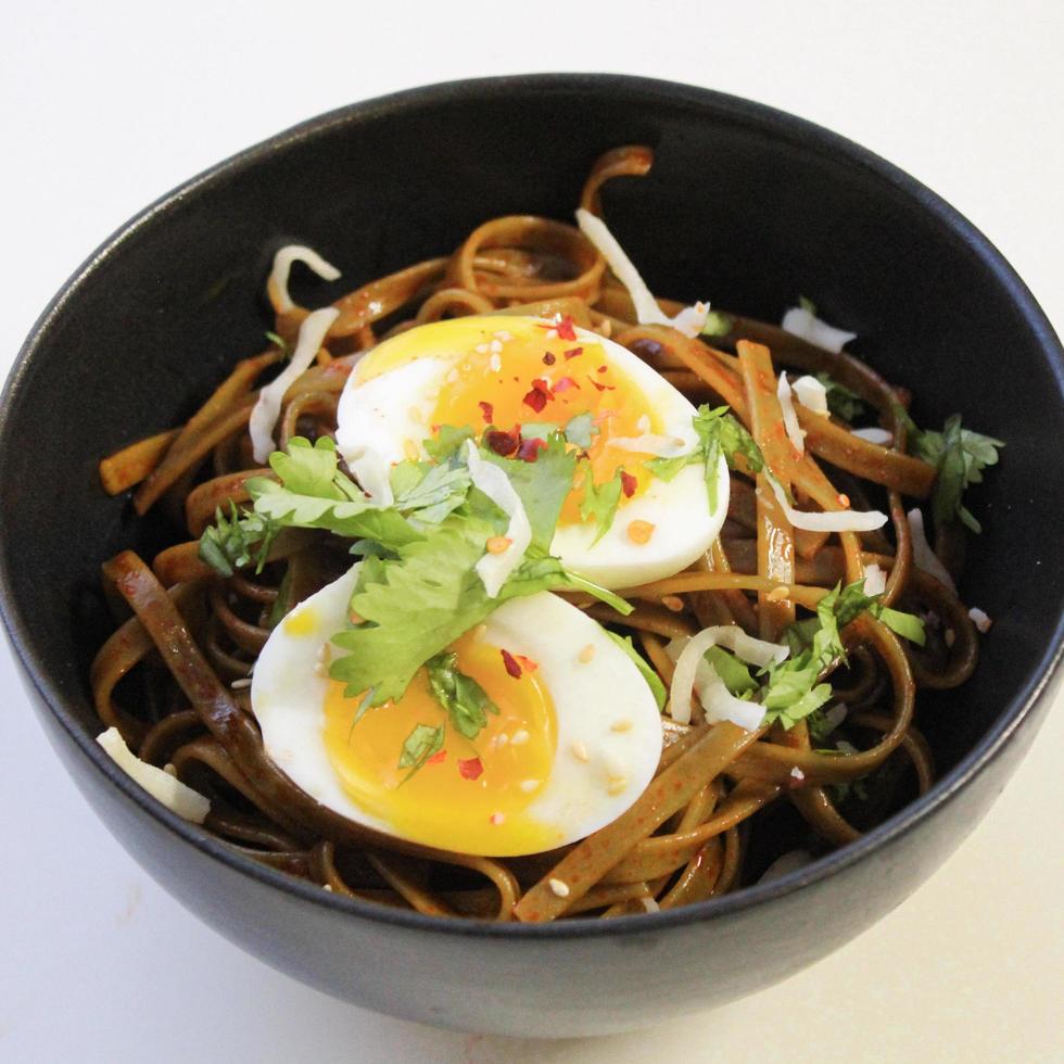 Bowl filled with noodles  photo