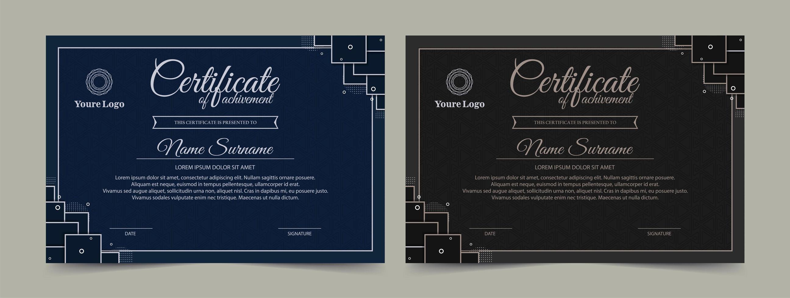 Dark colored achievement certificate set vector