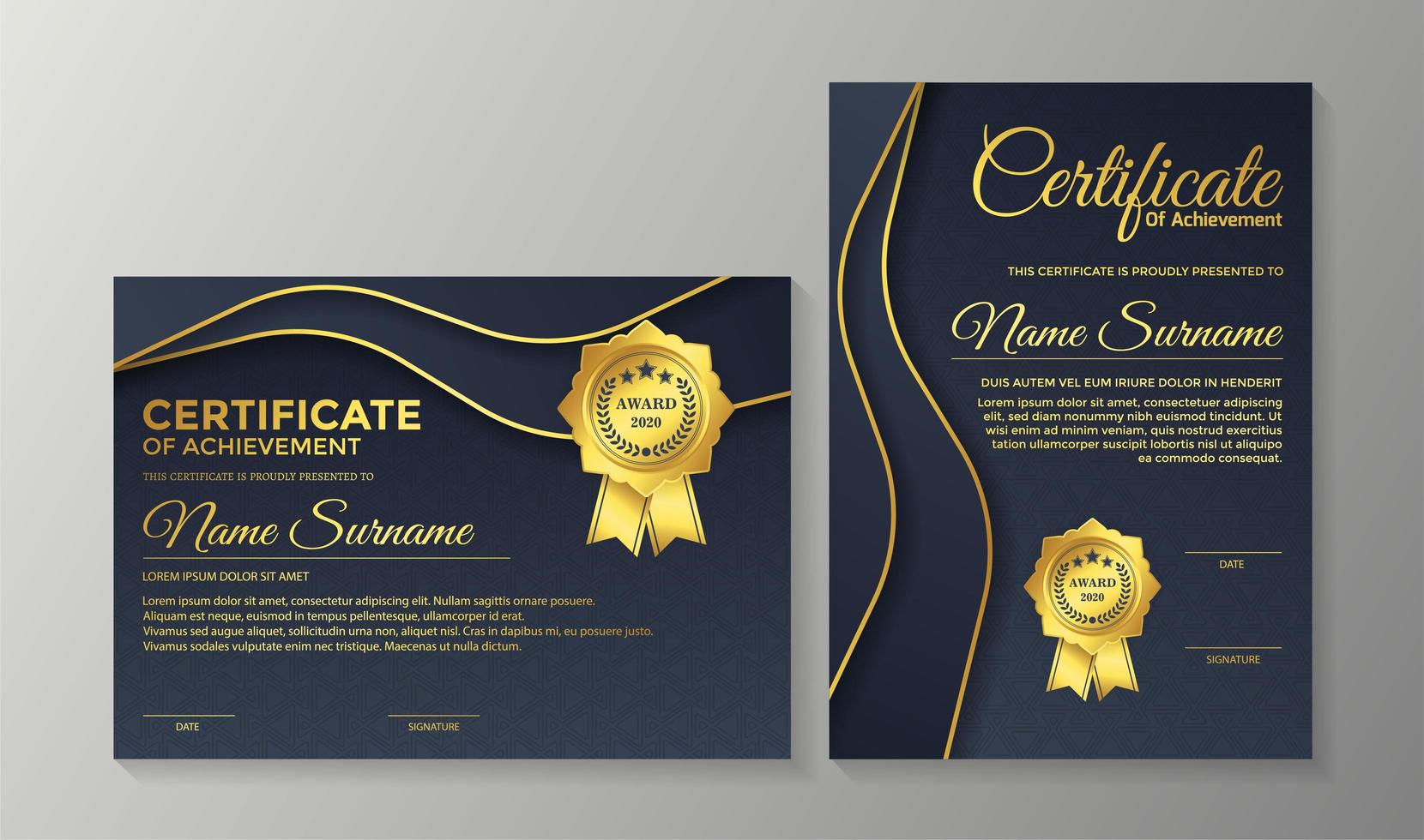 Premium golden navy certificate template design vector