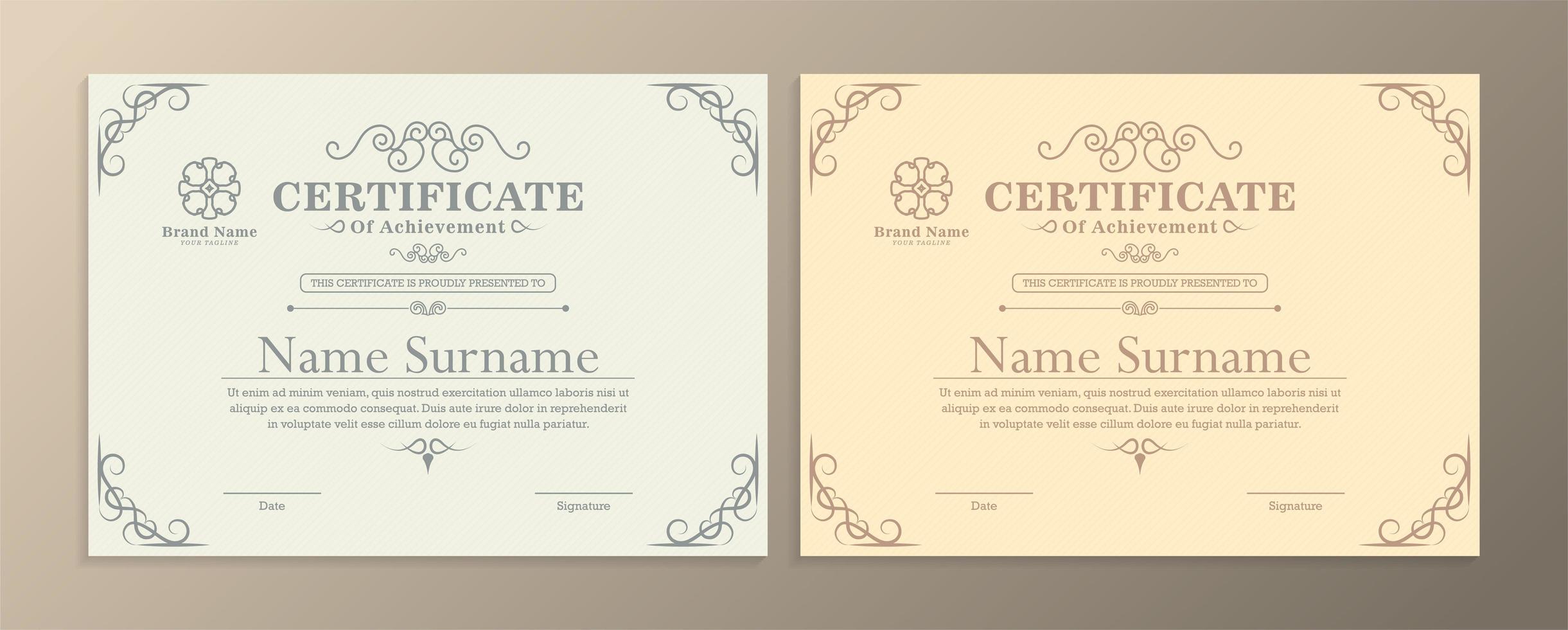 Light colored certificate of achievement templates vector