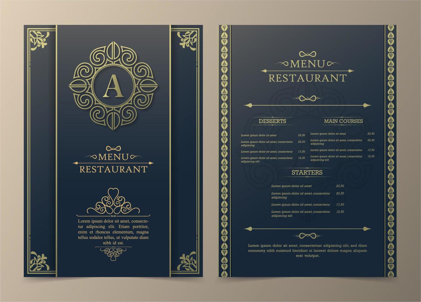 Menu layout with ornamental elements vector