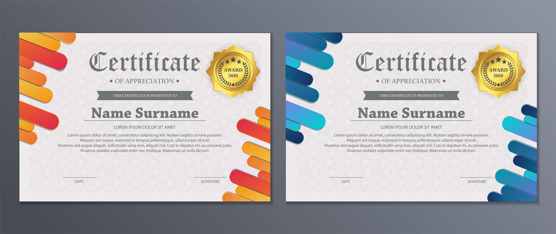 Modern colorful rounded strip certificate set vector