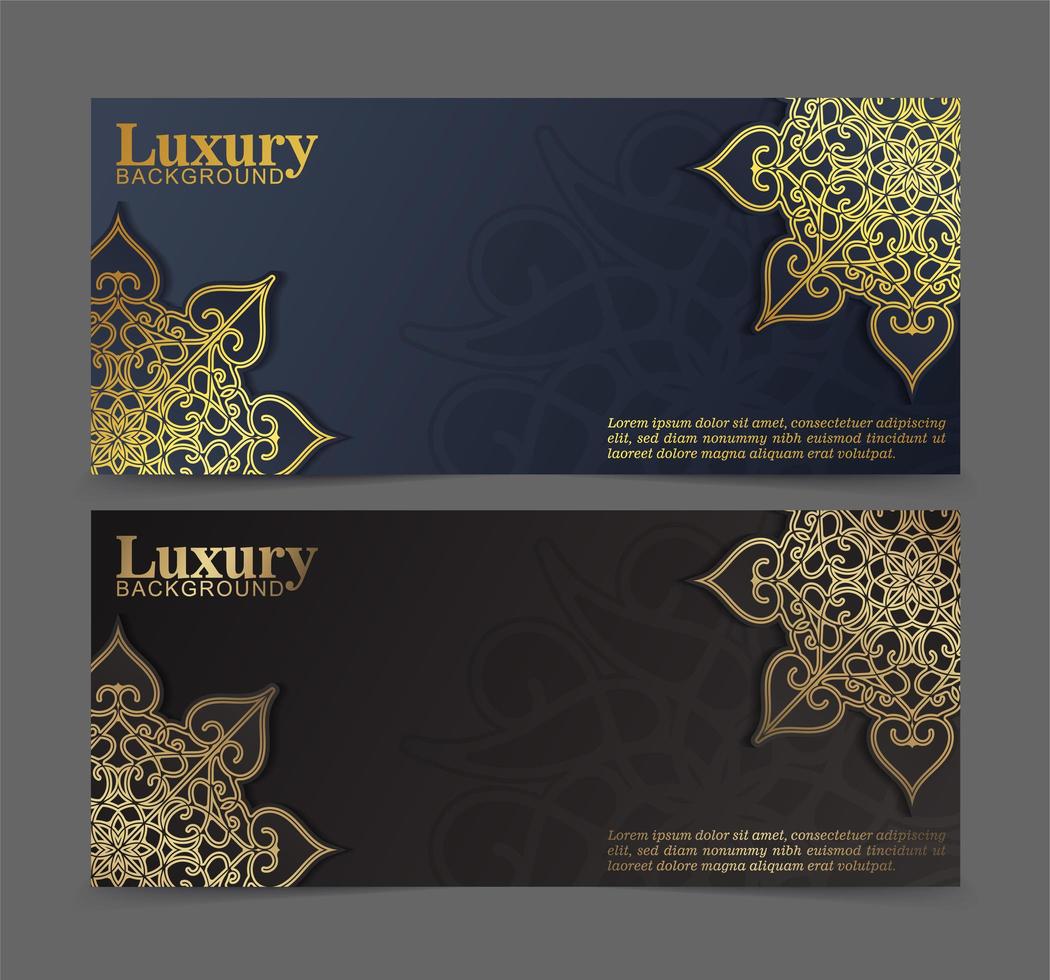 Gold mandala banners in black and blue vector