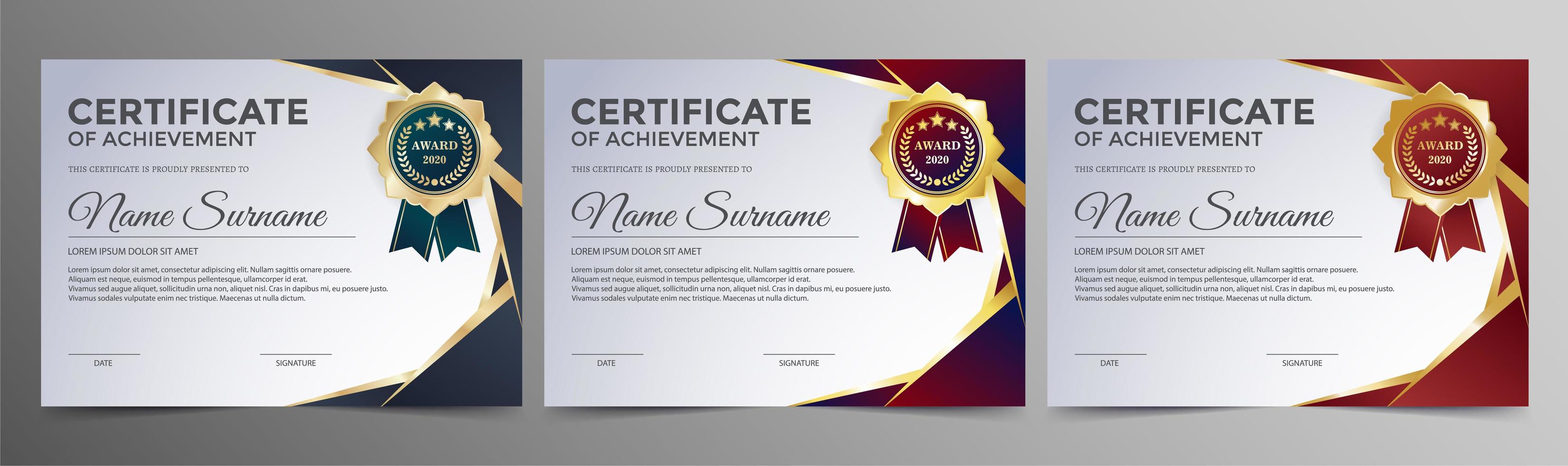 Achievement certificate with colorful angled layered corners vector