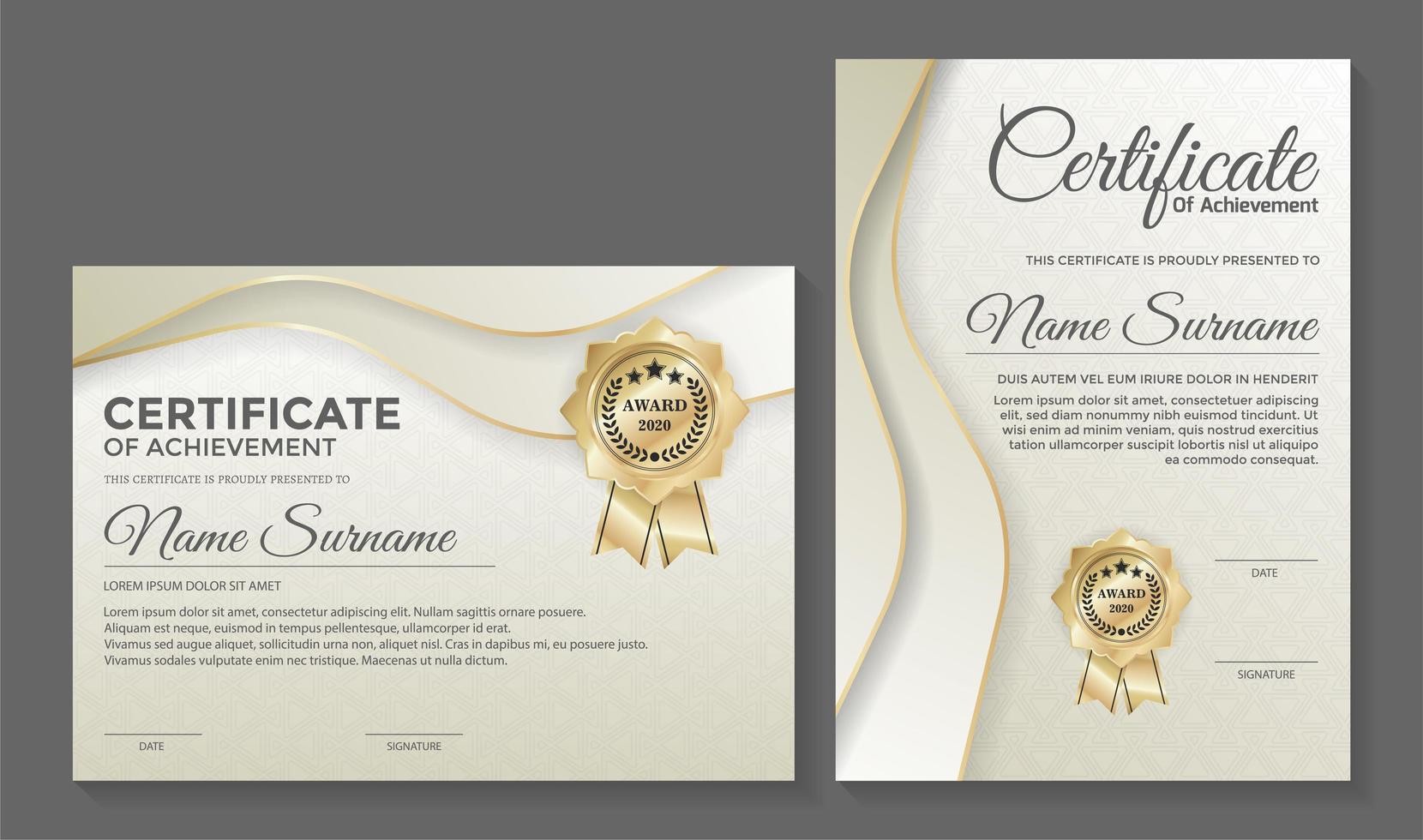 Professional light colored certificate templates vector