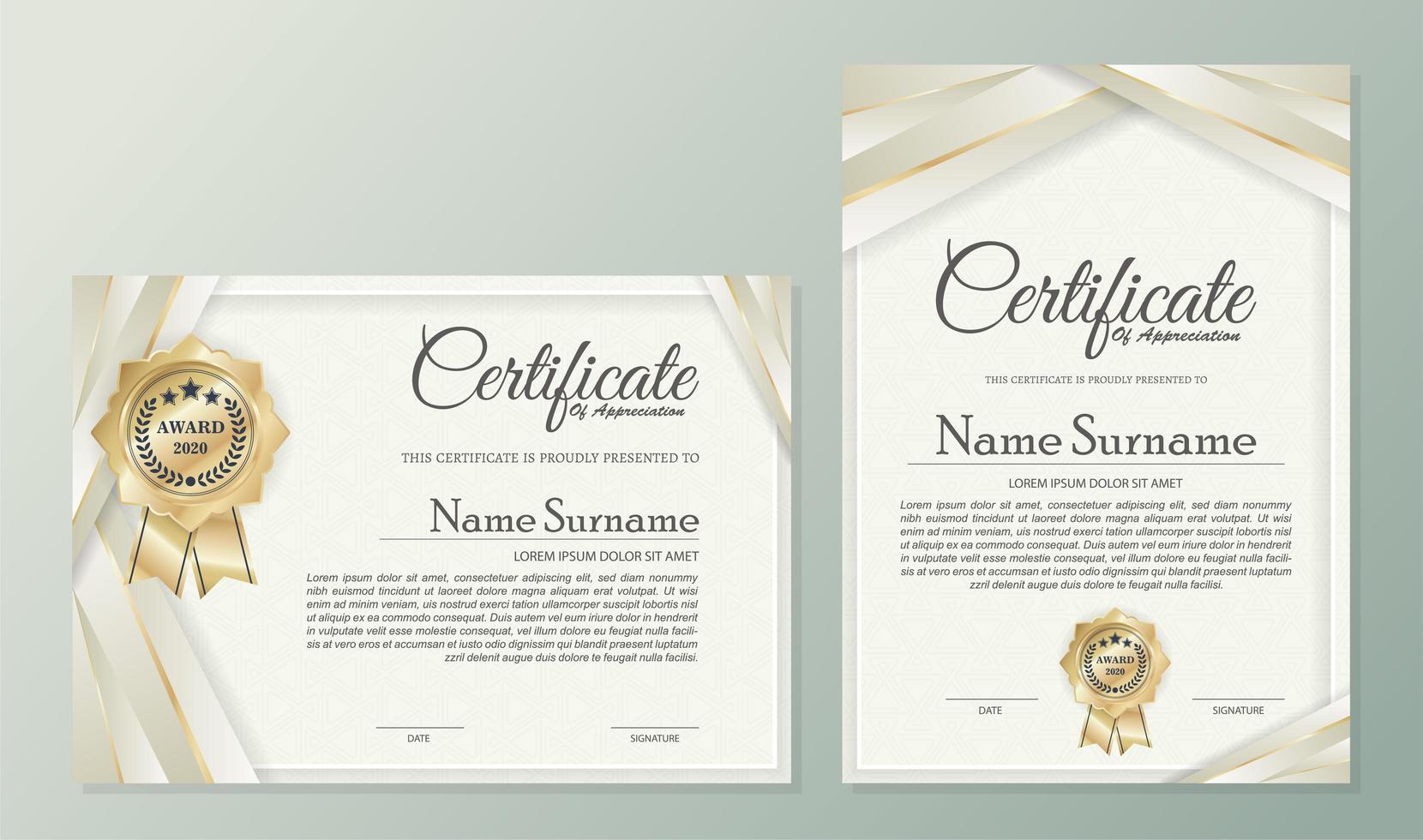 plantilla de certificado profesional de cinta en capas vector