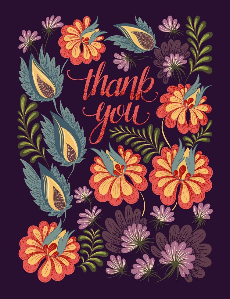 Floral thank you greeting card vector