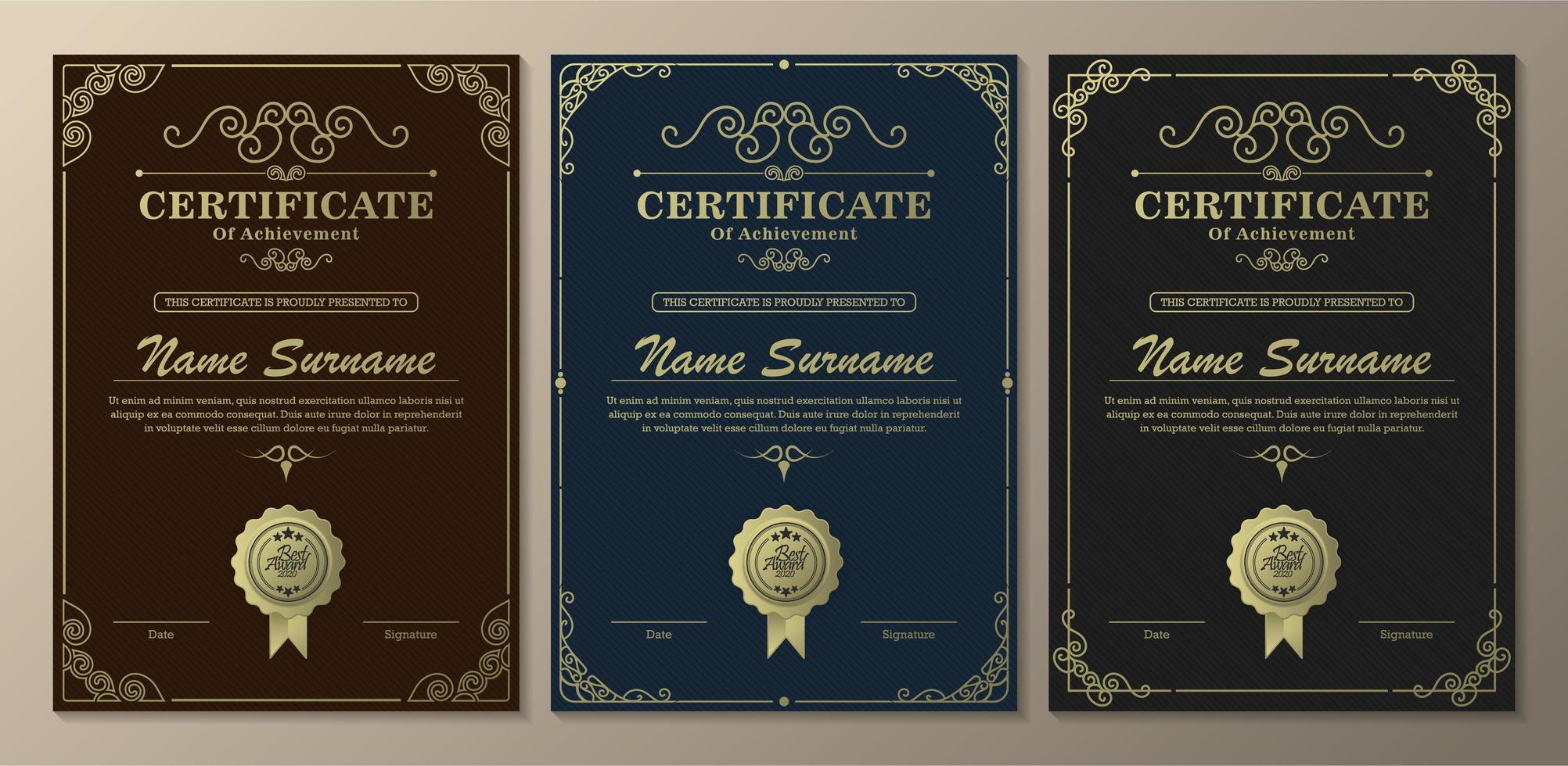 Dark vertical certificate of achievement templates vector