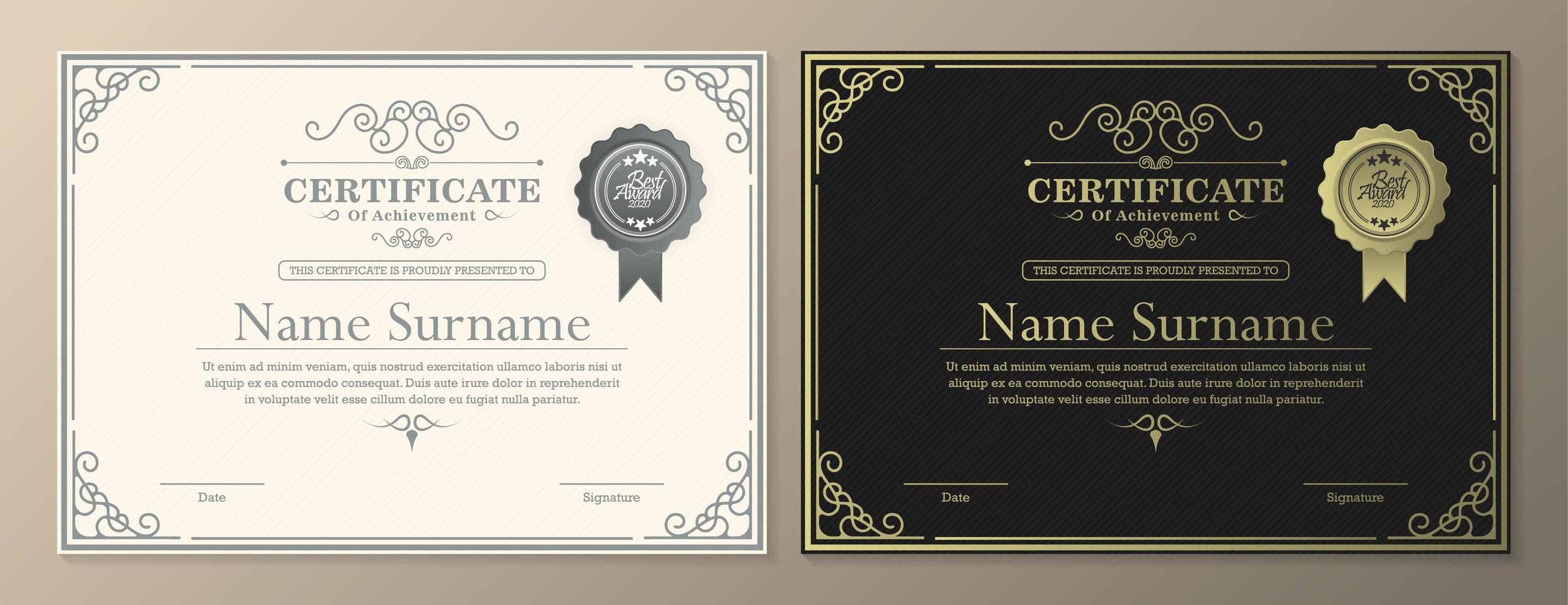 Light and dark certificate of achievement templates vector