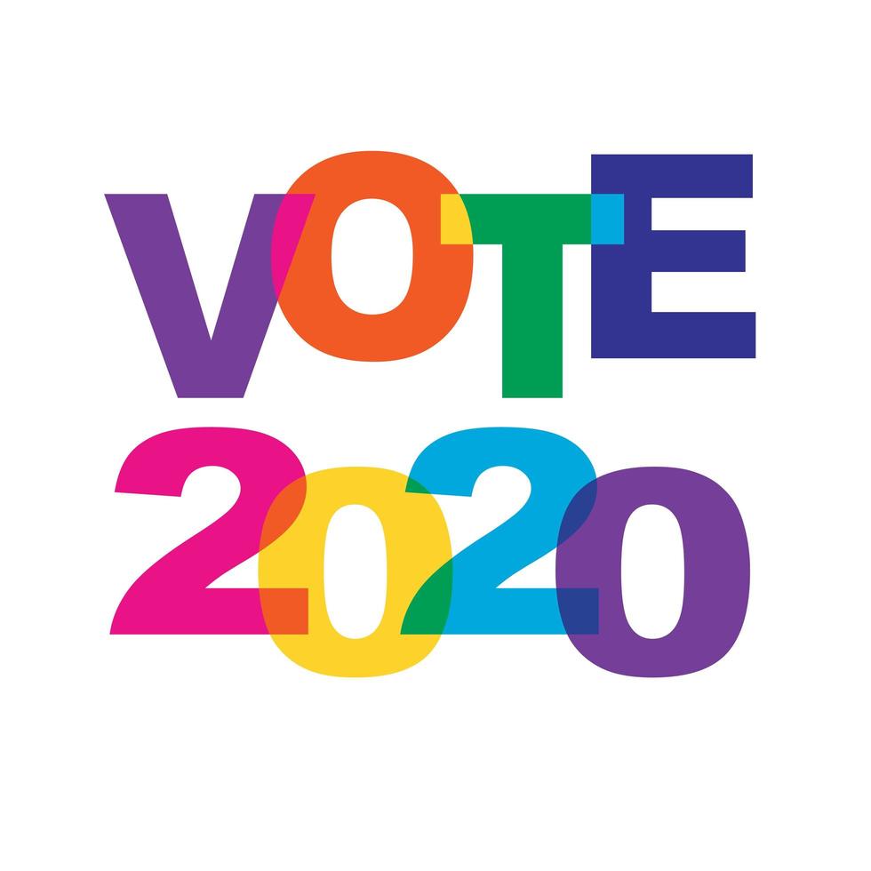 Vote 2020 rainbow colors overlapping typography vector