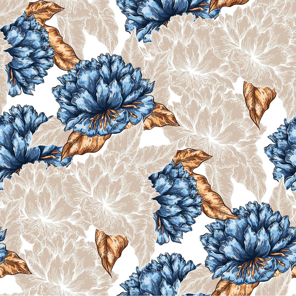 Seamless Graphic Peonies Pattern vector