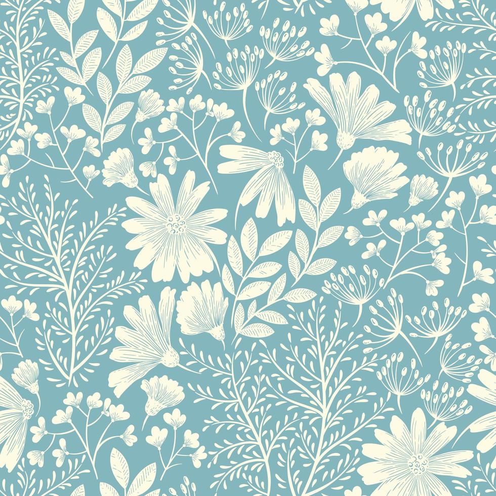 Spring floral pattern blue vector