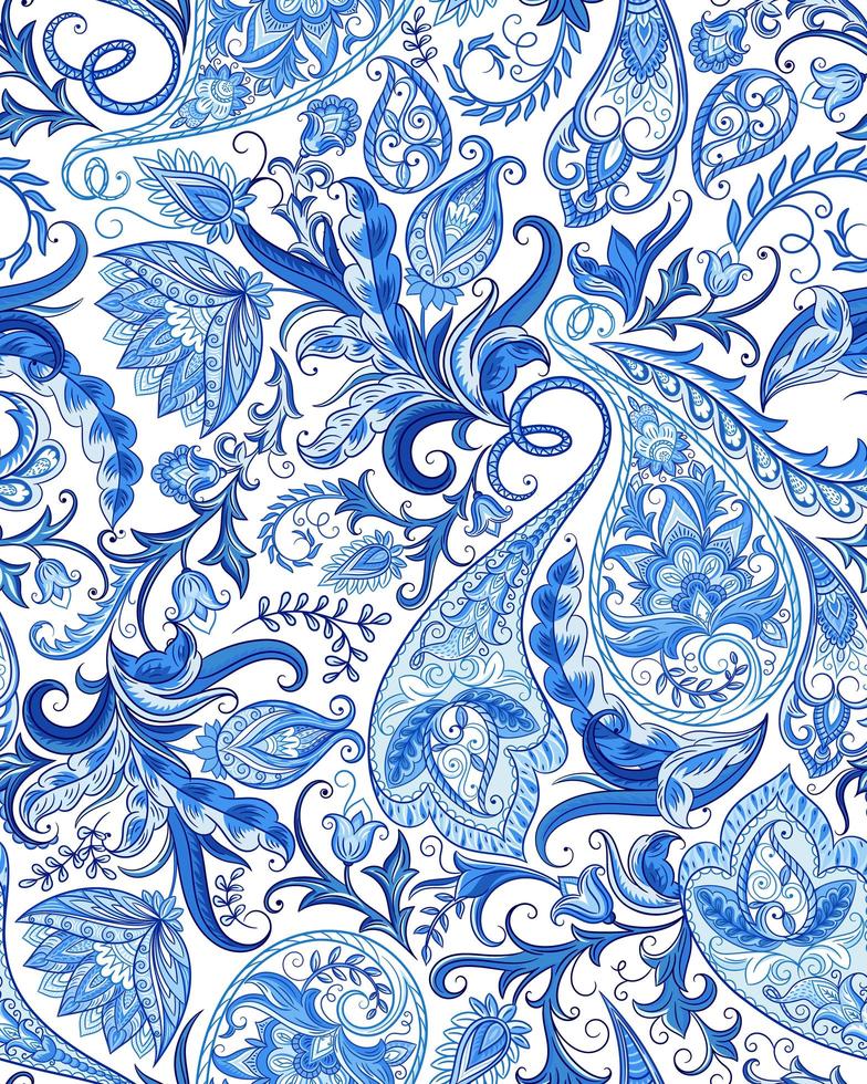 patrón sin costuras de ornamento de invierno azul paisley vector