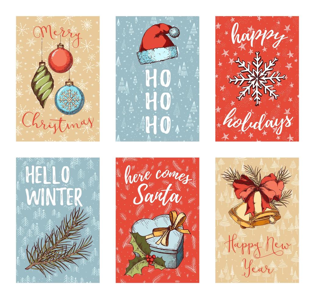 Hand drawn Christmas card collection vector