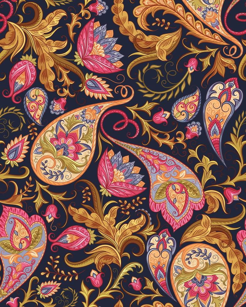 Seamless Paisley Pattern in Magenta and Gold vector