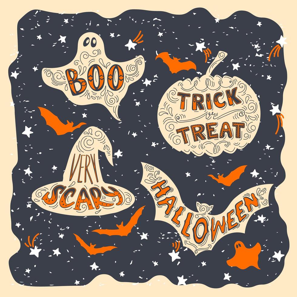 Hand drawn Halloween symbols collection vector