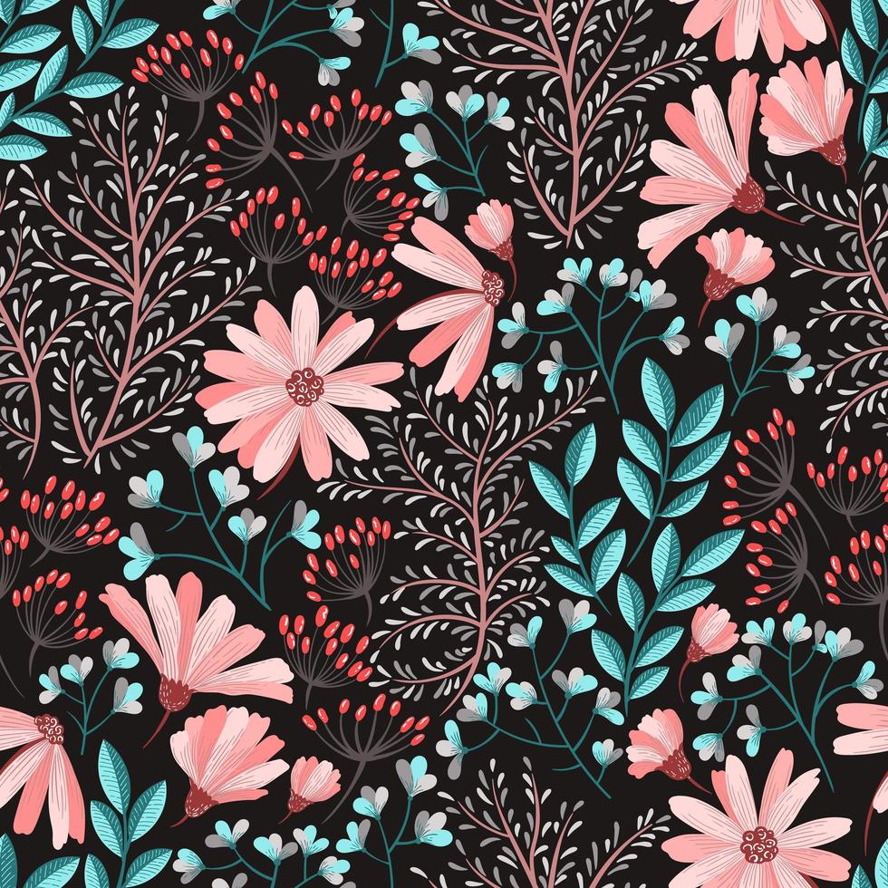 Spring pink floral pattern vector