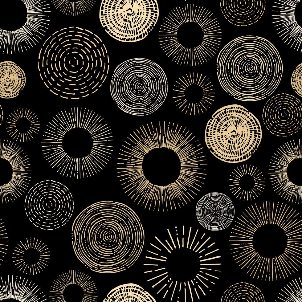 Gold and black stylized circle seamless pattern vector