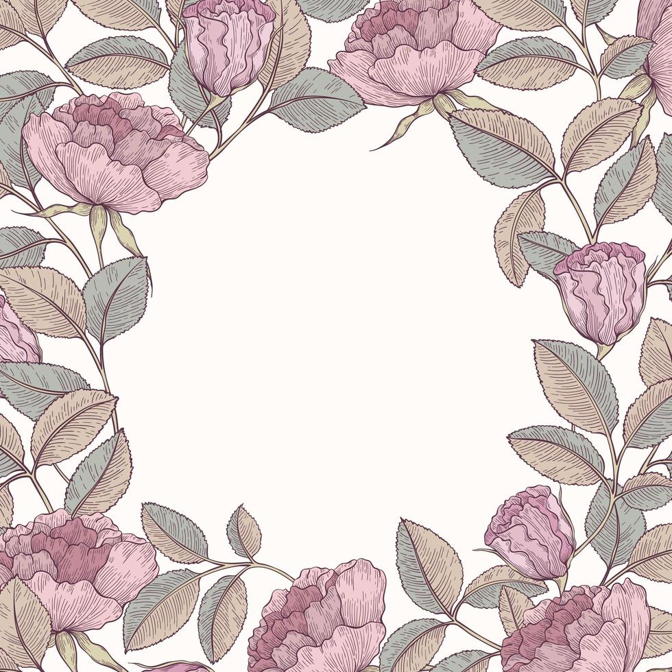 Hand drawn rose garden frame vector