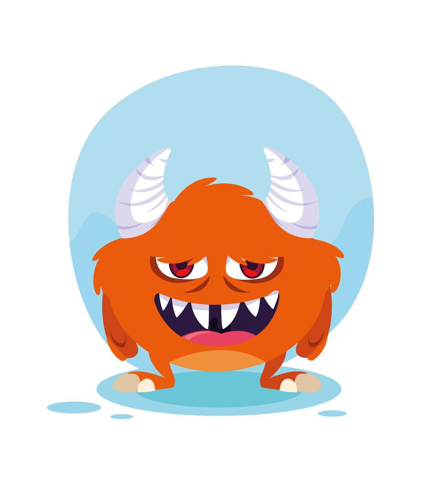 icono de diseño de dibujos animados de monstruo naranja vector