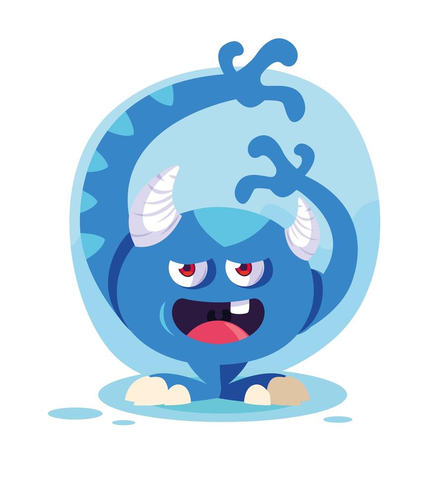 icono de diseño de dibujos animados de monstruo azul vector