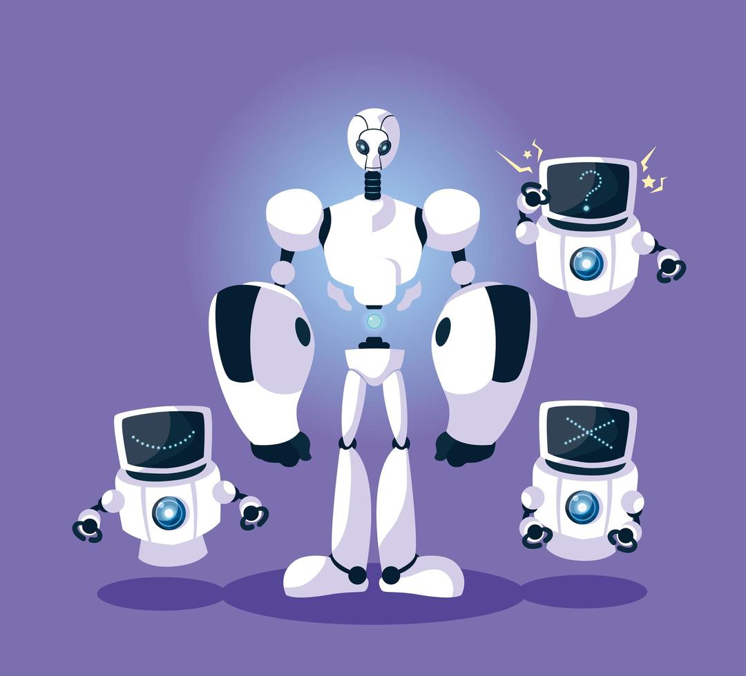 Technology robot over purple background vector