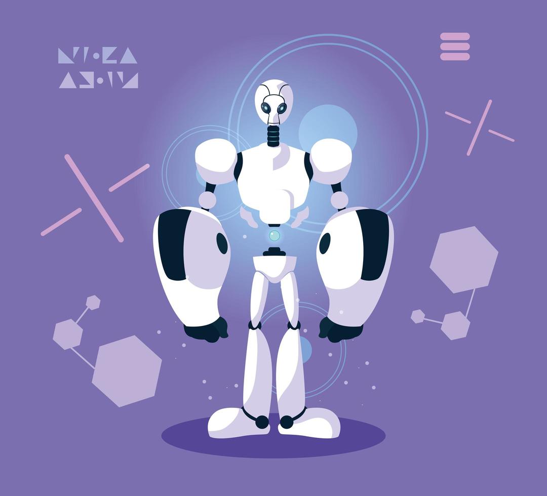 Technology robot over purple background vector