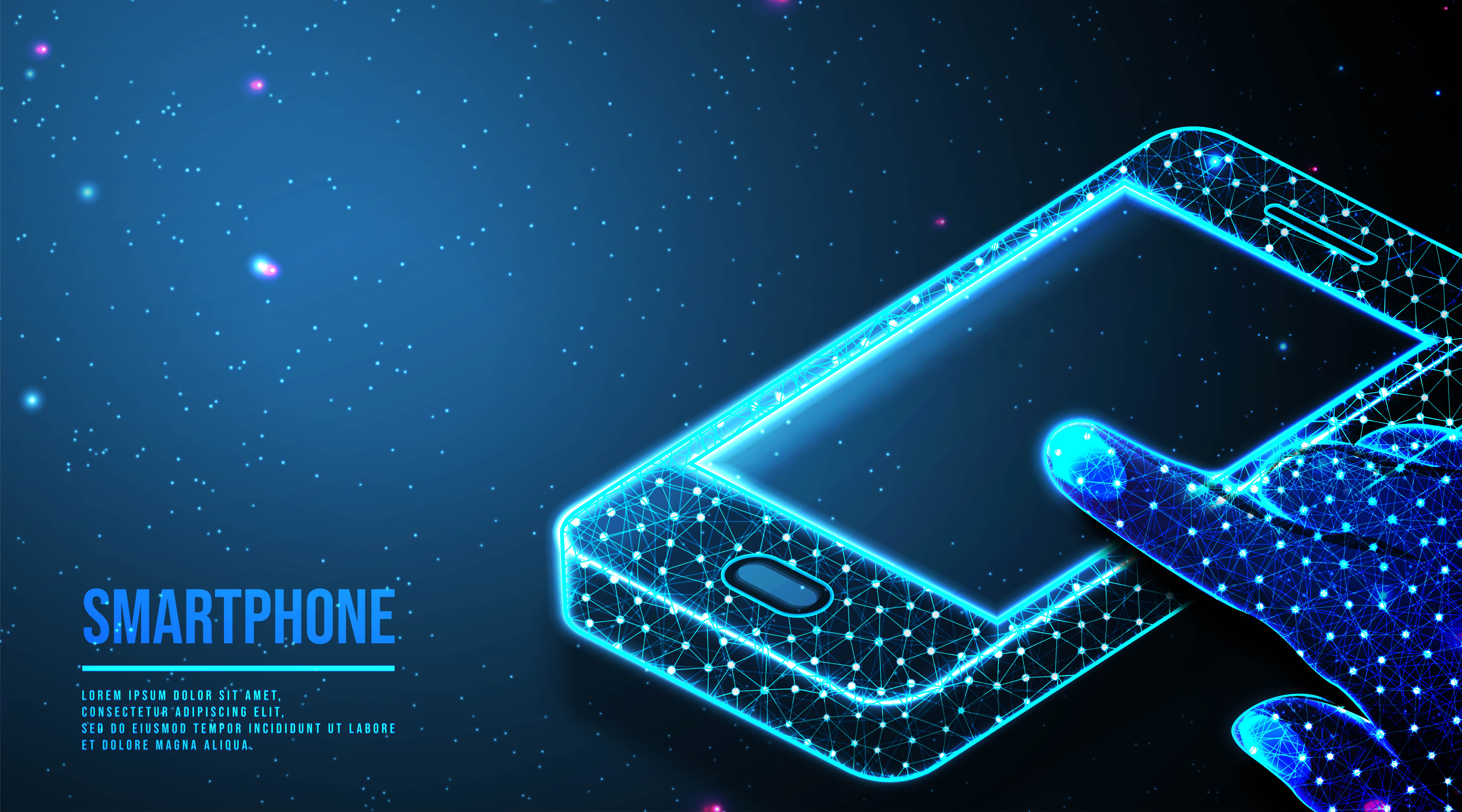 Abstract mobile phone with hand touching screen design 1272175 Vector