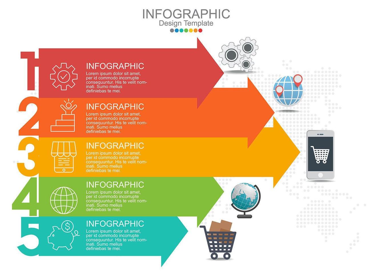 5 step infographic design template with arrows and icons vector