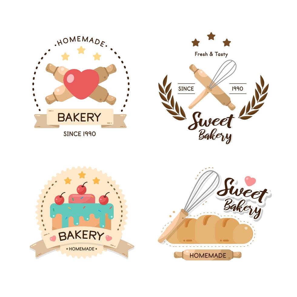 conjunto de logotipo de panadería y cupcakes vector