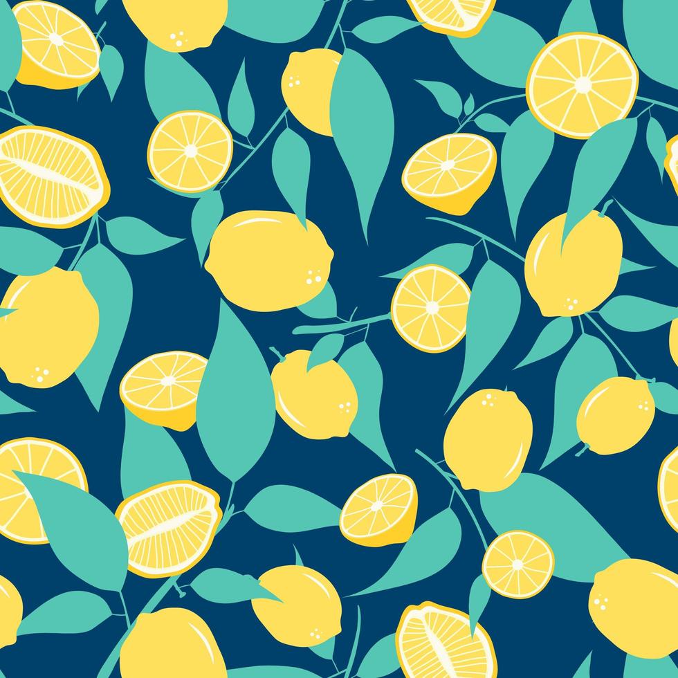 Lemons and leaves seamless pattern vector