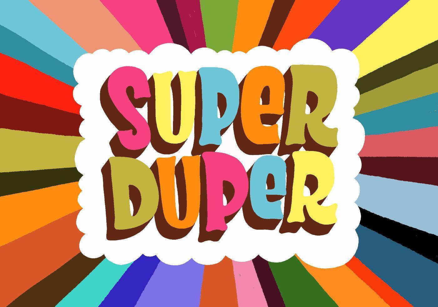 Super Duper text on colorful ray pattern vector