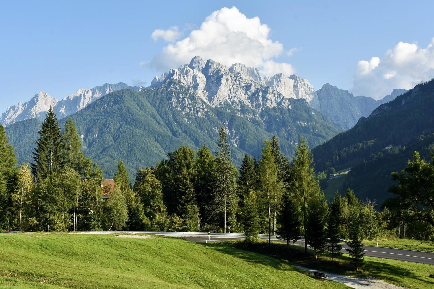 Landscape scene of snowy mountaintop photo