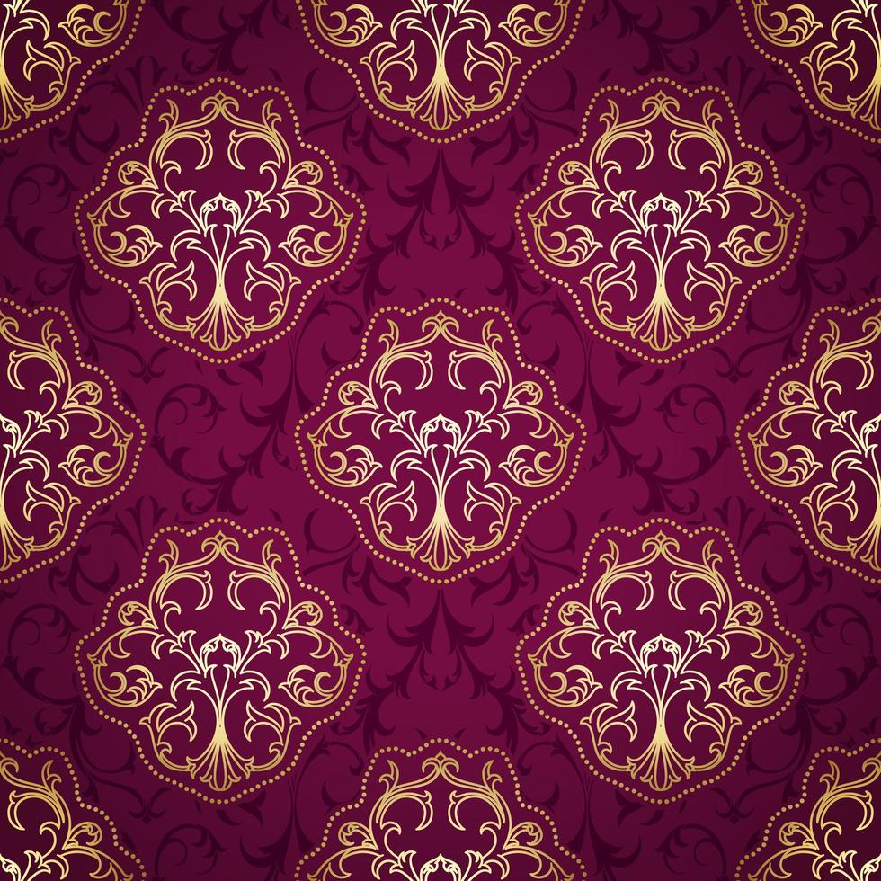 Seamless Purple and Gold Damask Pattern vector