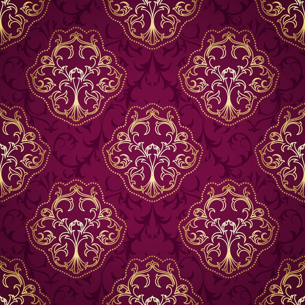 Seamless Purple and Gold Damask Pattern vector