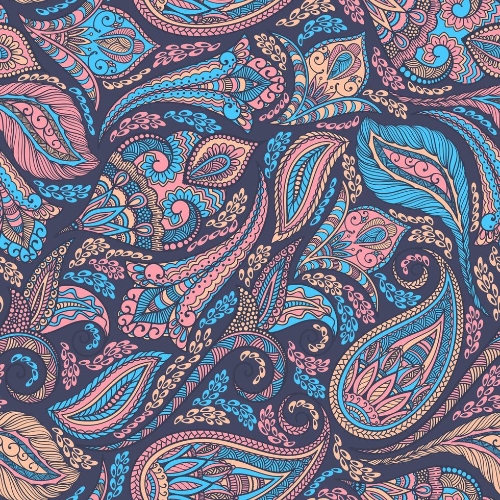 Paisley blue and pink seamless pattern vector
