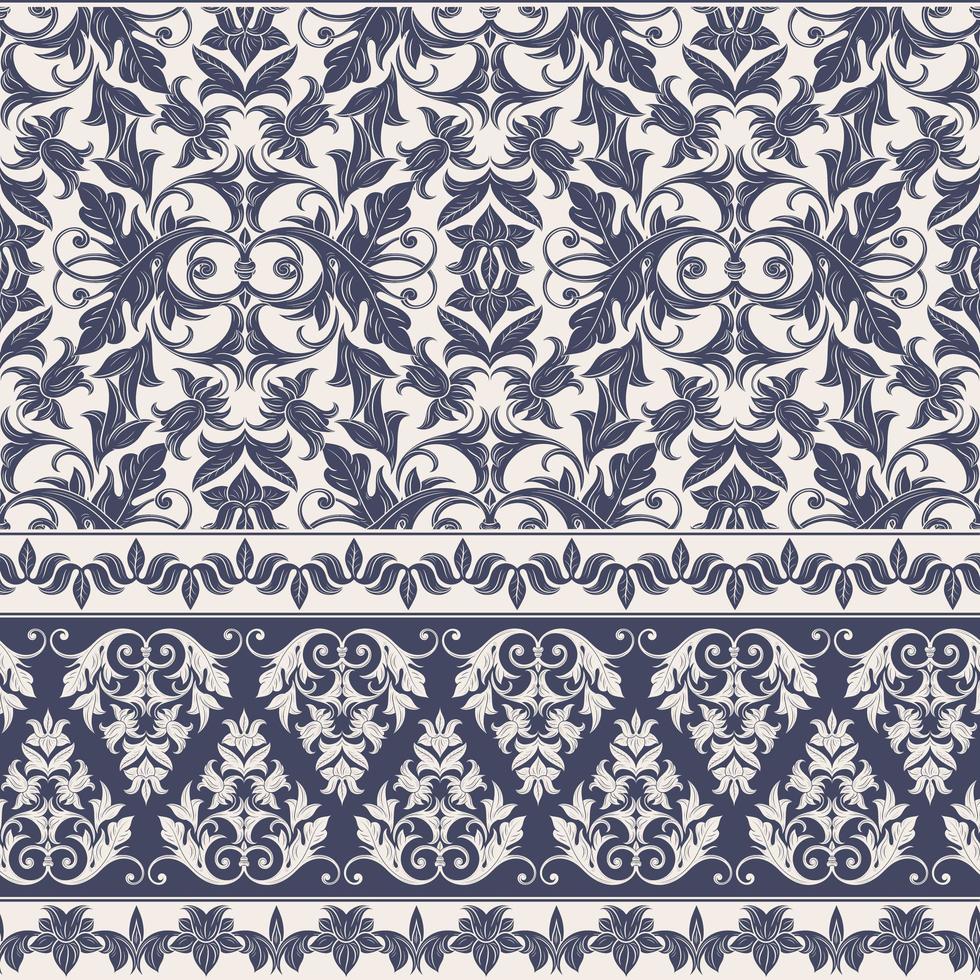 Vintage blue damask seamless Pattern vector