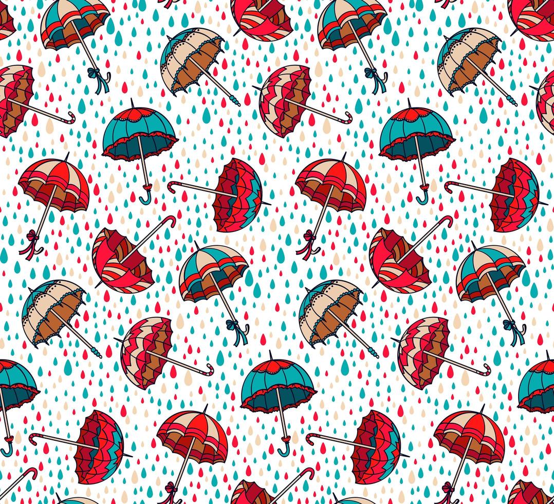 Seamless pattern with umbrella and raindrops vector