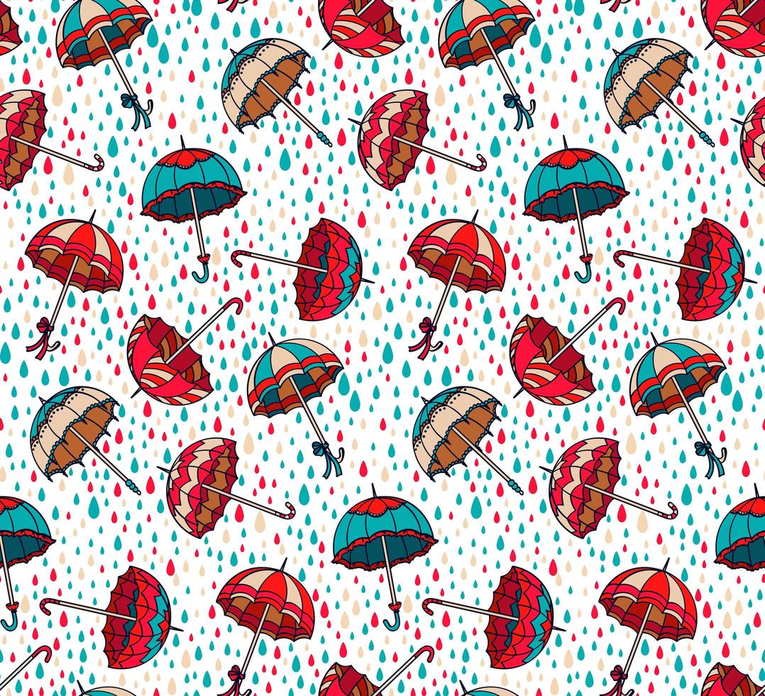 Seamless pattern with umbrella and raindrops vector