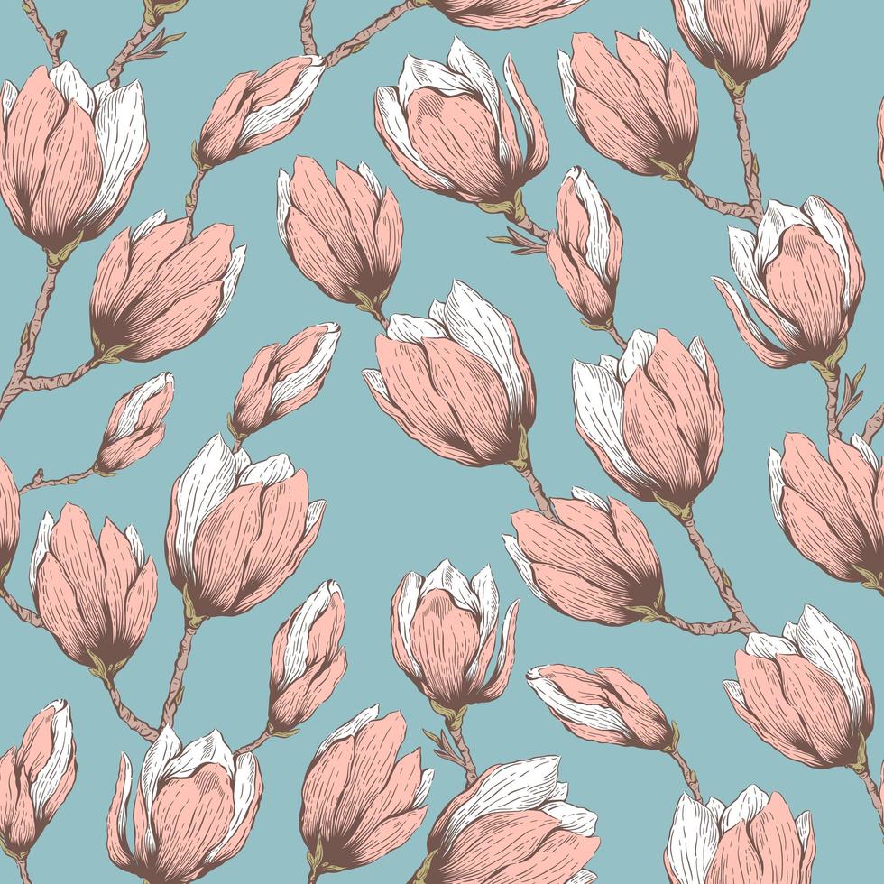 Hand drawn magnolia seamless pattern vector