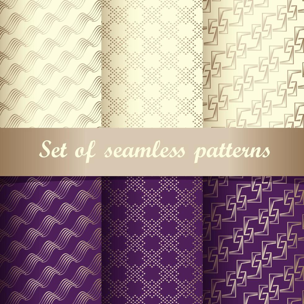Set of purple and gold luxury seamless patterns vector