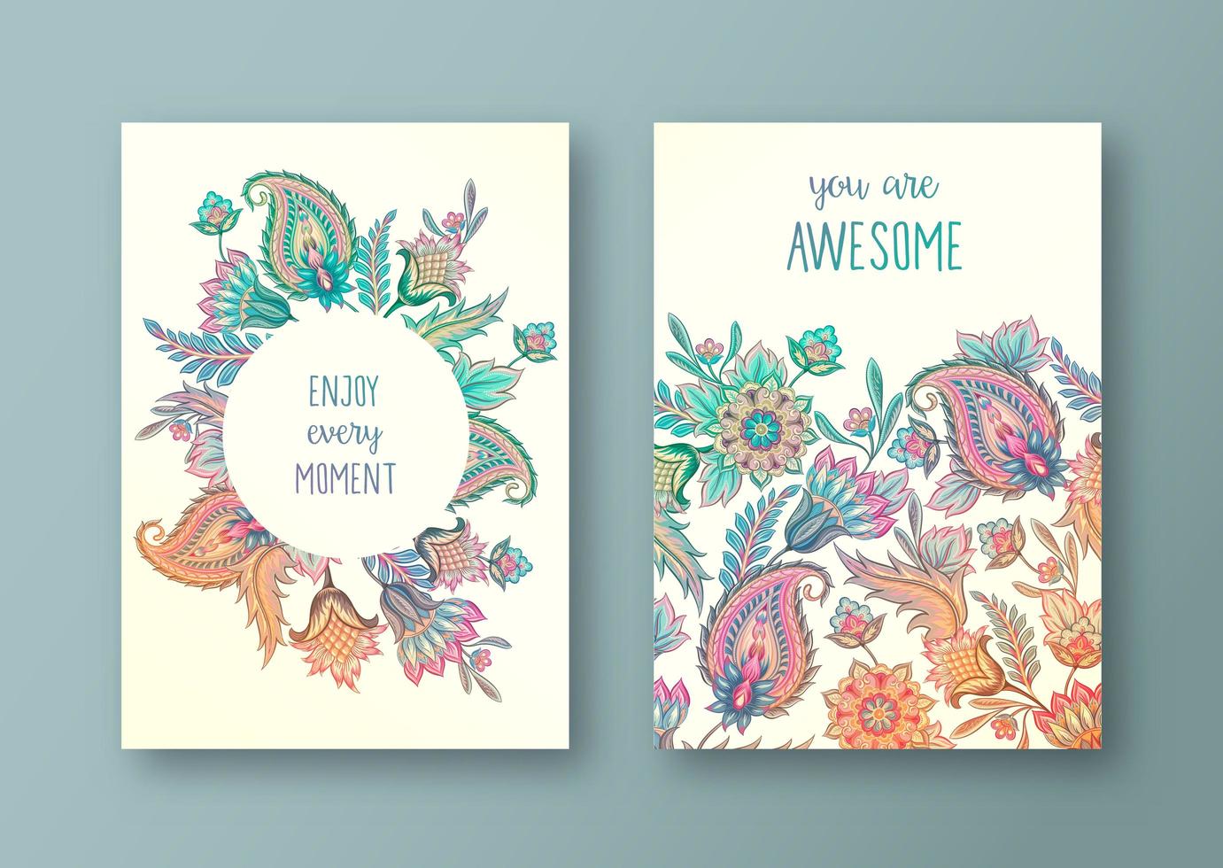 Set of Gradient Floral Greeting Cards vector